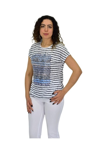 Kadın Kısa Kol Baskılı Bluz Bgl-st04696 Beyaz