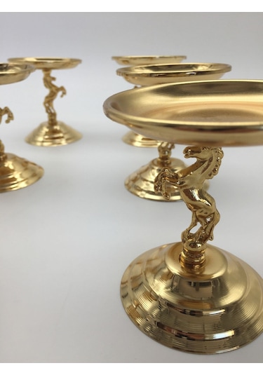 3'lü Atlı Gold Lokumluk, Çay Ve Kahve Yanı Sunumluk, Metal Şekerl