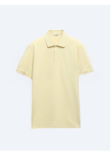 Sarı Düz Polo Yaka %100 Pamuk T-shirt Sarı