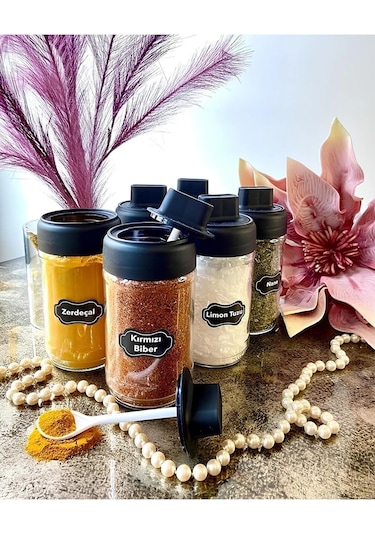 Kendinden Kaşıklı Baharatlık 6 Adet ŞEffaf