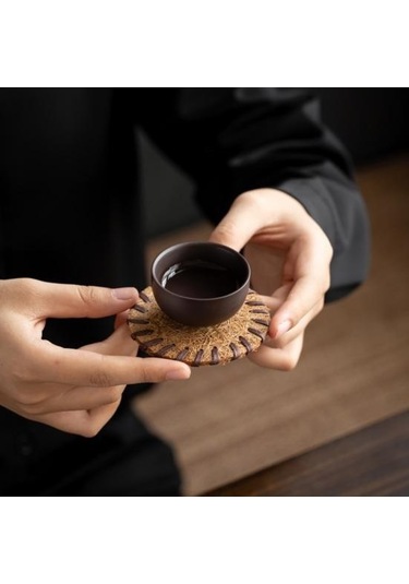 2 Adet Coaster El Yapımı Hindistan Cevizi Kahverengi Çay Mat Isıya Dayanıklı Kaymaz Yeniden Kullanılabilir Coaster Çaydanlık Ve Bardak 8cm Diğer