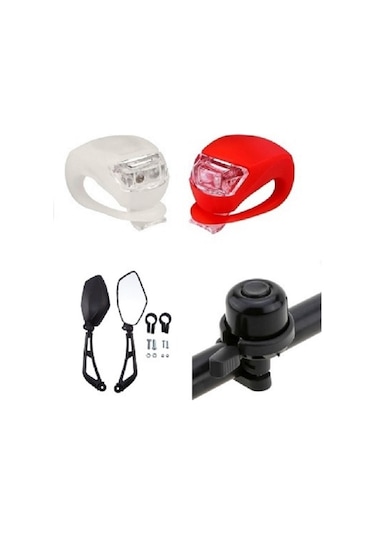 BİSİKLET 3 LÜ AKSESUAR SETİ ( AYNA,SİLİKON IŞIK,ZİL) Beyaz - Kırmızı - Siyah
