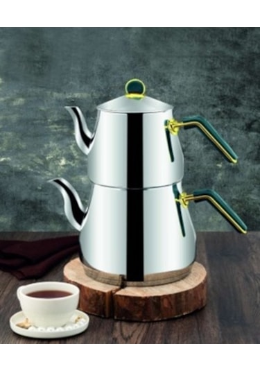 Zest Vera Mega Boy İndiksiyon Tabanlı Çaydanlık Takımı Altın Sap Altın