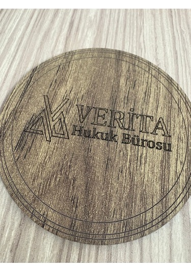 10'lu Kişiye / Şirkete Özel Logolu Bardak Altlığı Seti Lazer Kesim Kurumsal Hediye 9 Cm Koyu Ahşap