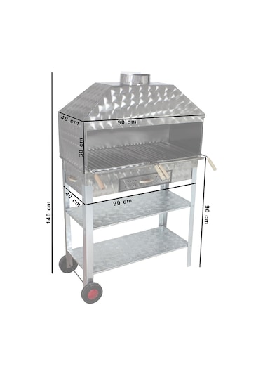 Metehan MTH-209 Geniş Aile Boy - Davlumbazlı - Lama Izgaralı - İki Tekerlekli Mangal