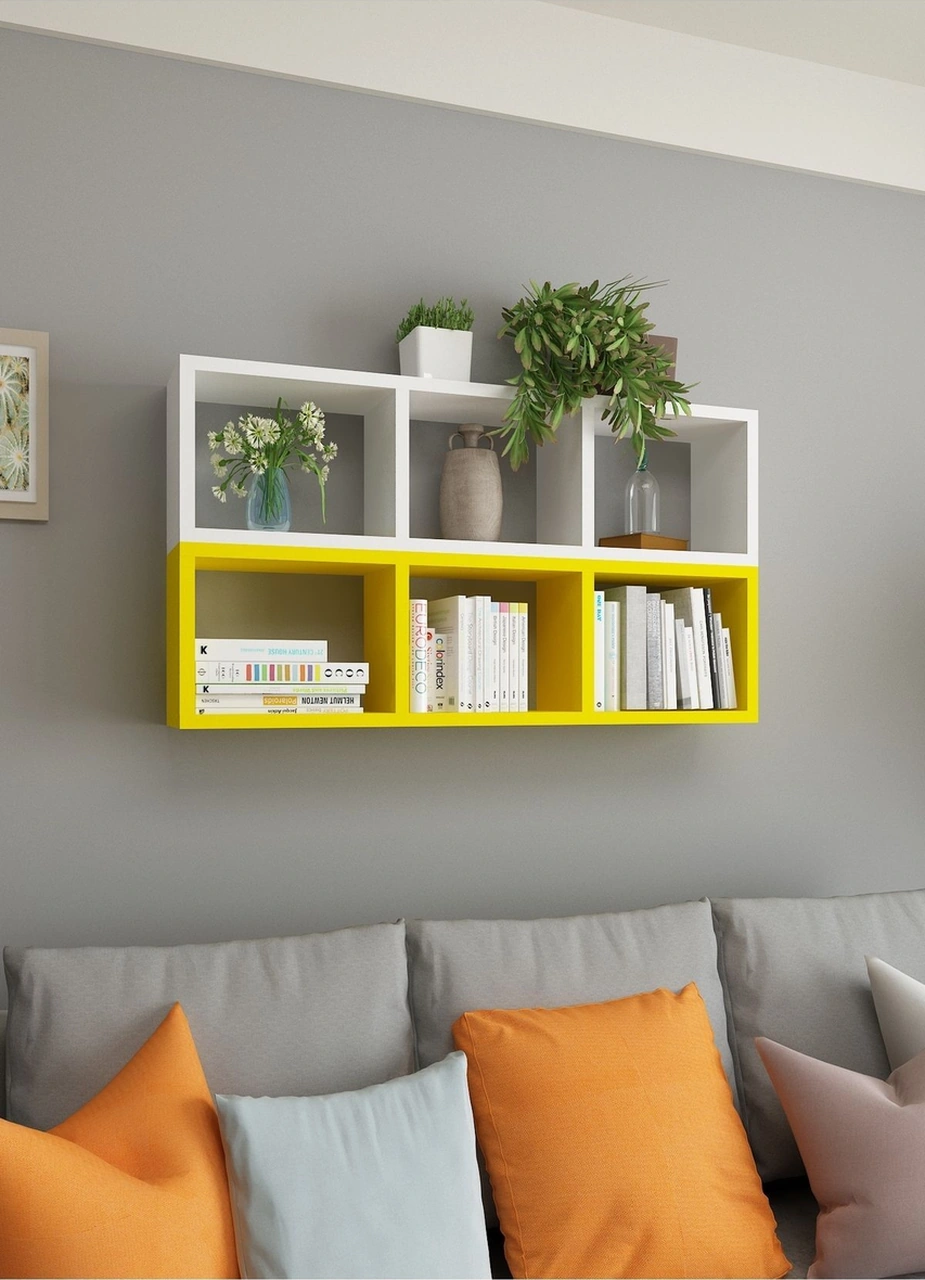 Kitaplık Duvar Rafı Mobilya Ikili Renkli Takım Sarı Beyaz Sarı-beyaz