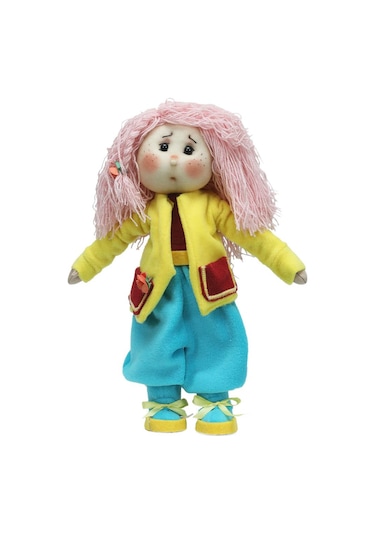 E38 El İşçiliği Pembe Saçlı Kız Dekor Bebek 32 Cm - 6235