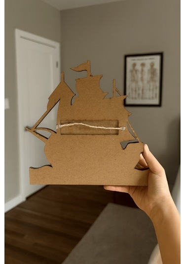 Gemi Figürlü Duvar Anahtarlık Askısı Siyah - Beyaz