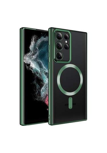 Kilifone - Samsung Uyumlu Galaxy S22 Ultra - Kılıf Kablosuz Şarj Destekli Setro Silikon Kapak - Koyu Yeşil