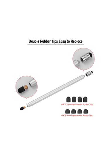 Moveevo 4 Adet Metal Stylus Kalem - Çift Uçlu Silikon Uçlu Dokunmatik Kalemler - Telefon Ve Tablet İçin Hassas Dokunma - 2 Siyah 2 Gümüş