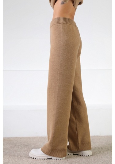 Ferraro Camel Yüksek Bel Cepsiz Kaşmirli Kadın Triko Pantolon Camel