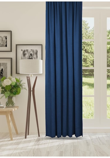 Cheap's Home Petek Dokulu Kadife Dokuma Düz Dikiş Ekstrafor Büzgü Fon Perde Lacivert