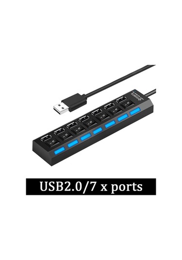 Usb 3.0 Çoklu Usb Splitter Hub Usb Hub 2.0 Kullanım Güç Adaptörü 4/7 Port Çoklu Black-2.0-7 Ports