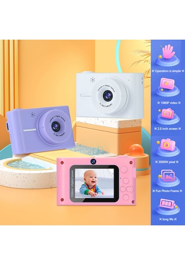 Vkemall Kız Çocukları İçin Pembe 20mp 1080p Dijital Fotoğraf Makinesi - 2.0 İnç Ekran, 8x Zoom, Ön-arka Kameralar, Dahili Pil,  Önerisi