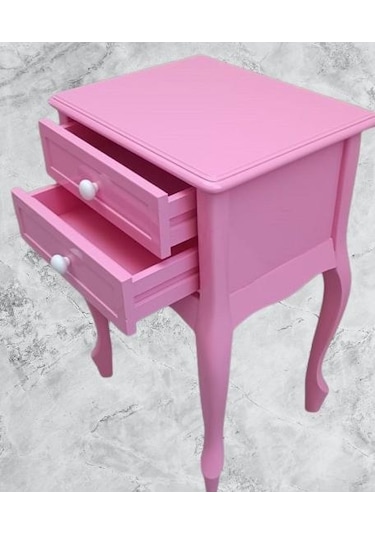 Komodin 90359model Klasik Kayın Aslan Ayak Parlak Pembe Lake Çift Çekmece El Yapım