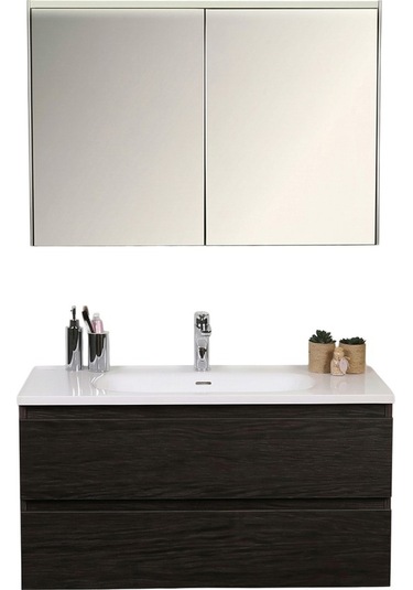 Kobos Lignum 100 Cm Banyo Dolabı Seti Watson Siyah