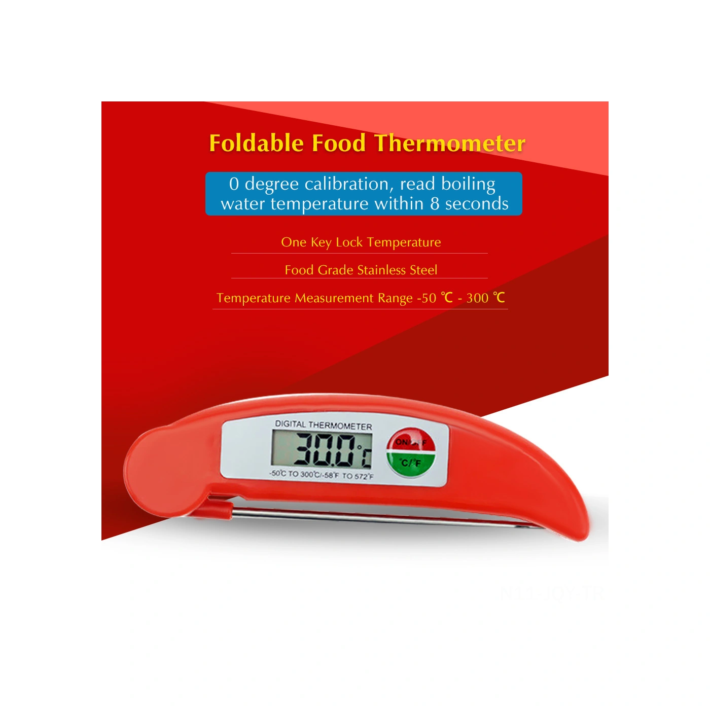 Youmex Katlanabilir Gıda Termometresi - Hızlı Ölçüm, Led Ekran, 304 Paslanmaz Çelik Sondaj, -50 C/+300 C Aralığı