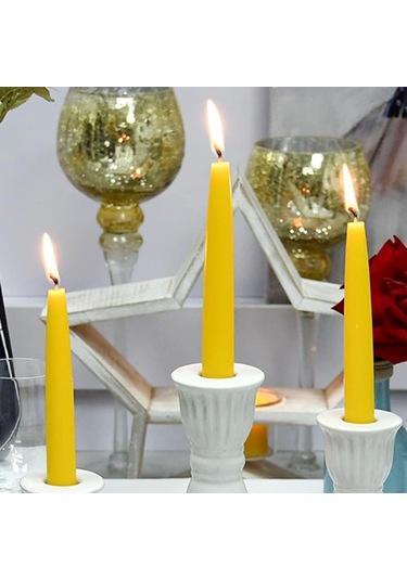 6 Lı Kısa Sarı Konik Şamdan Mum Yükseklik 18 Cm Sarı