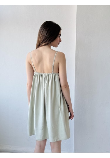 Retrobird Tasarım June Askılı Mini Elbise Kadın Su Yeşili-13909 Su Yeşili