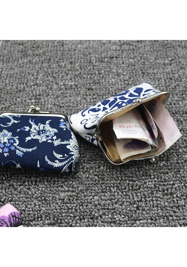 Mavi Bozuk Para Cüzdanı Vintage Seladonlar Bozuk Para Çantası Tuval Mini Küçük Çanta Kadın Çanta Mavi