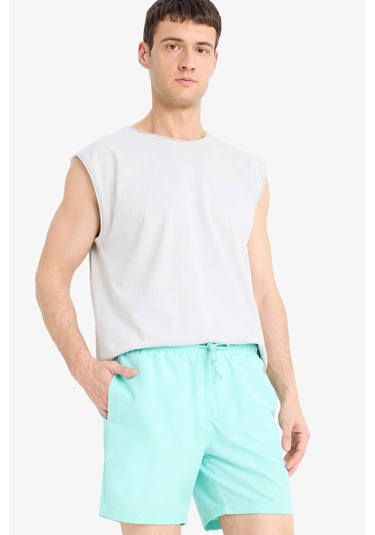 DeFacto Regular Fit Kısa Boy Cepli File Astarlı Beli Bağcıklı Düz Hafif Kumaş Deniz Şortu E5133AXNSGN1101