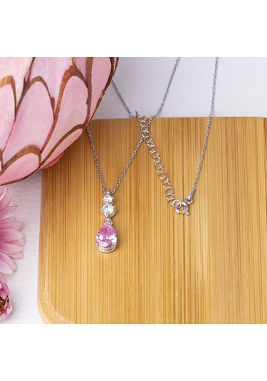 Pembe Damla Model Zirkon Taşlı 925 Ayar Gümüş Kadın Kolye Gümüş - Rodyum