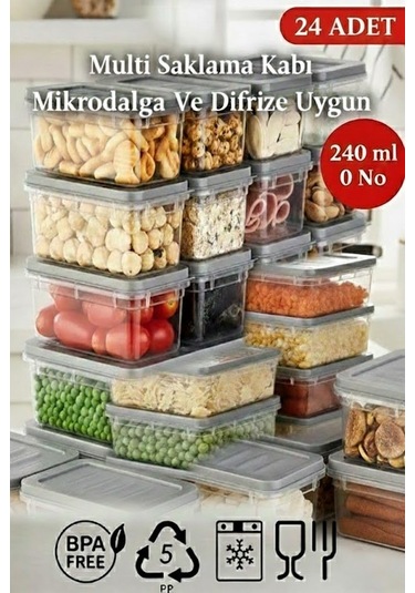 240 Ml Multi Saklama Kabı Difrize Uygun 24 Adet No:0 Şeffaf