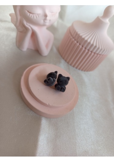 Gri Peluş Kedili Küpe