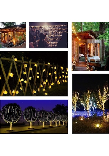 50 Led 7 Metre Sarı Güneş Enerjili Solar Bahçe Teras Balkon Ağaç Lambası Aydınlatması
