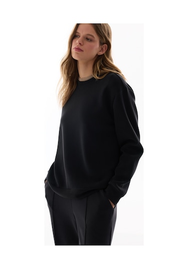Penti Siyah Bisiklet Yaka Oversize Modal Sweatshirt