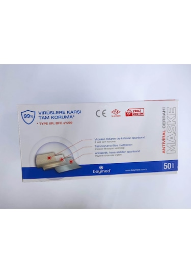 3 Katlı Beyaz Maske Cerrahi Yetişkin 10 Kutu 500 Adet