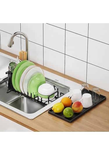 Pazly Genişletilebilir Metal Bulaşık Kurutma Raftı, Mutfak Tezgahı İçin Drenaj Tahtası, Pas Dayanıklı, Çok Renkli, 16.6x9.8x35.2-50.4cm Çok Renkli