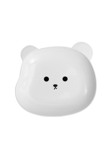 Beyaz Atıştırmalık Tabağı Sevimli Ayı Deseni   İstiflenebilir Yuvarlak Kenarlar Çok Amaçlı Plastik Yerden Tasarruflu