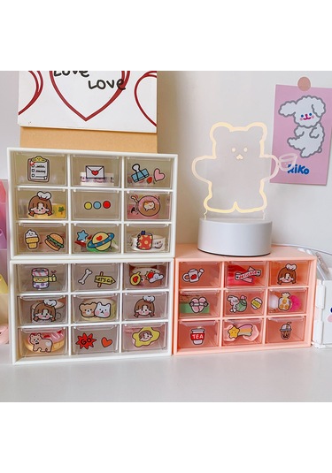 Dofolink Plastik 9 Bölmeli Çekmeceli Organizatör Kutusu - Toz Koruma, Parça Saklama, Pembe Renk Pembe