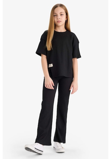 DeFacto Kız Çocuk Bürümcük 2'li Takım Kısa Kollu Tişört İspanyol Paça Tayt E5035A825SMBK81 Siyah DeFacto Kız Çocuk Bürümcük 2'li Takım Kısa Kollu Tişört İspanyol Paça Tayt E5035A825SMBK81 Siyah