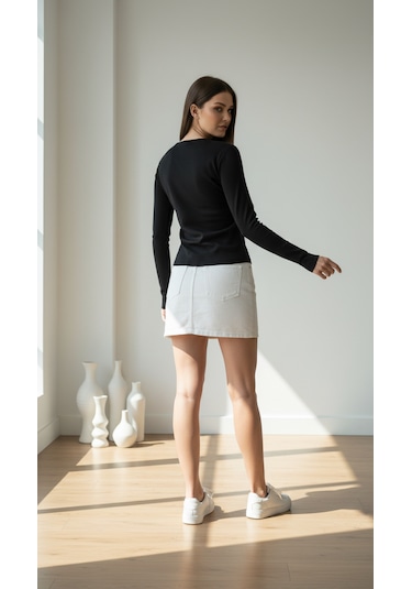 Divinus Kadın Slim Fit Pamuklu Uzun Kollu Bodysuit Siyah