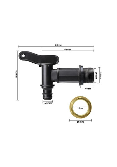 Xurunkeji 3/4in Su Butonu Musluğu Plastik Snap-fit Hortum Yağmur Fıçısı Su Butonu Bsp Dişli Yedek Su Musluğu Pirinç Somunlu Siyah