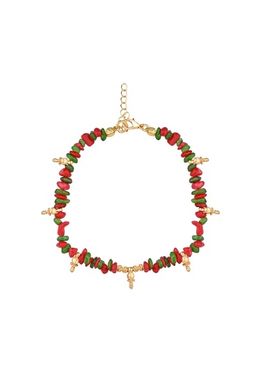 Mercan Taşlı Renkli Halhal Kırmızı