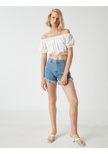 Koton Crop Bluz Omzu Açık Kırık Beyaz 2sak60366pw 2SAK60366PW001