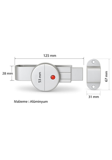 Ayrıntıshop Wc Alüminyum Sürgülü Kabin Kapı Kilidi 12 Mm