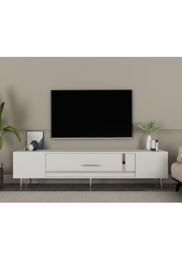Şuşa Tv Sehpası Tv Ünitesi 150 Cm Beyaz Gümüş
