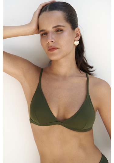 Mai Collection Mai Studios Co. Bintang Ayarlanabilir Üçgen Haki Bikini Üstü Haki