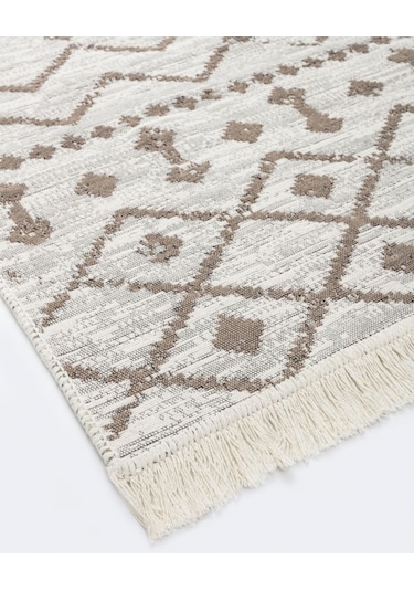 Bohem Serisi Çift Taraflı Dokuma Pamuklu Kilim Bej - Krem