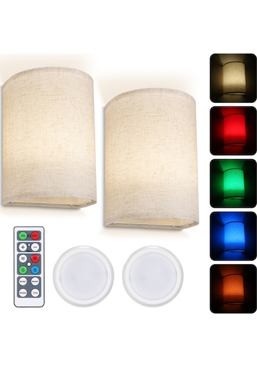 Yunboo Yd-003 Duvar Tipi Rgbw Işık - 16 Renk 3 Modlu, Kum Rengi Kumaş Abajur, Uzaktan Kumanda, 10 Seviye Parlaklık, Zamanlayıcı 2 Adet Bej