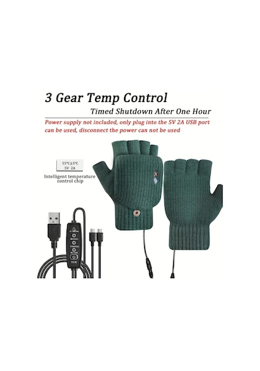 Willowhaven Lüks Model Yeşil Usb Elektrikli Eldiven, Kışlık El Isıtma, Dokunmatik Ekran Kapaklı