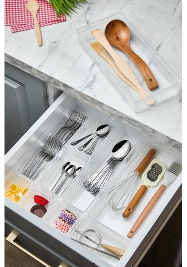 Bade 14 Parça Çekmece İçi Kaşıklık Düzenleyici Organizer - Çatal Şeffaf