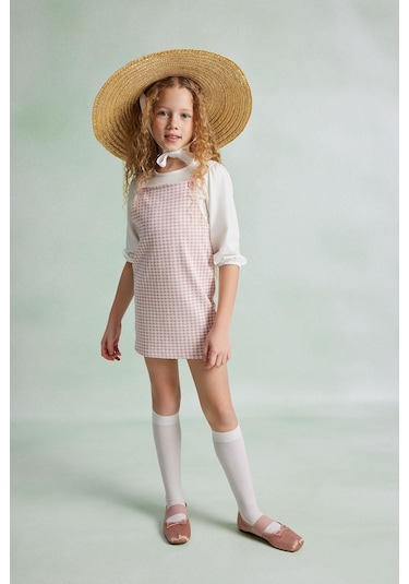 Luess Kız Çocuk Pötikare Desenli Jile Elbise-pembe Pembe