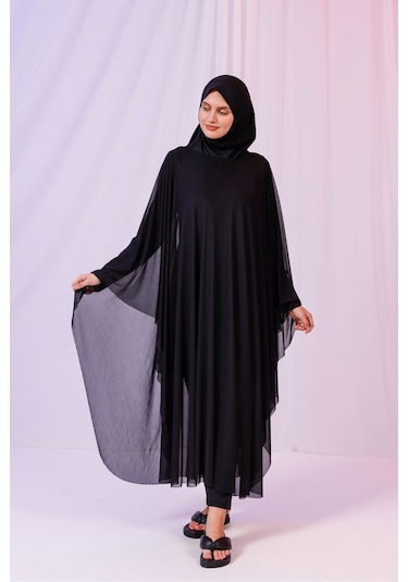 Tarzını Seç Kimono Pareo - Tesettür Pareo - Esnek Likralı Tül Siyah 240x135 Cm Çok Renkli