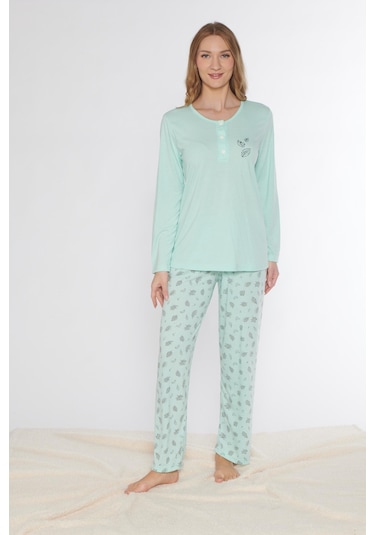 Uzun Kol Pijama Takımı Viskon Alperi 790-77 Mint