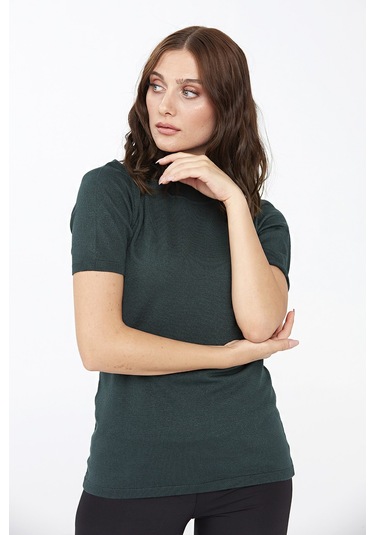 Desen Triko Kadın Likralı Kısa Kollu Tam Balıkçı Bluz 20346 Nefti